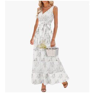 LUXVEER V Neck Sleeveless Maxi Floral Tank Dress with Pockets Size L NWT